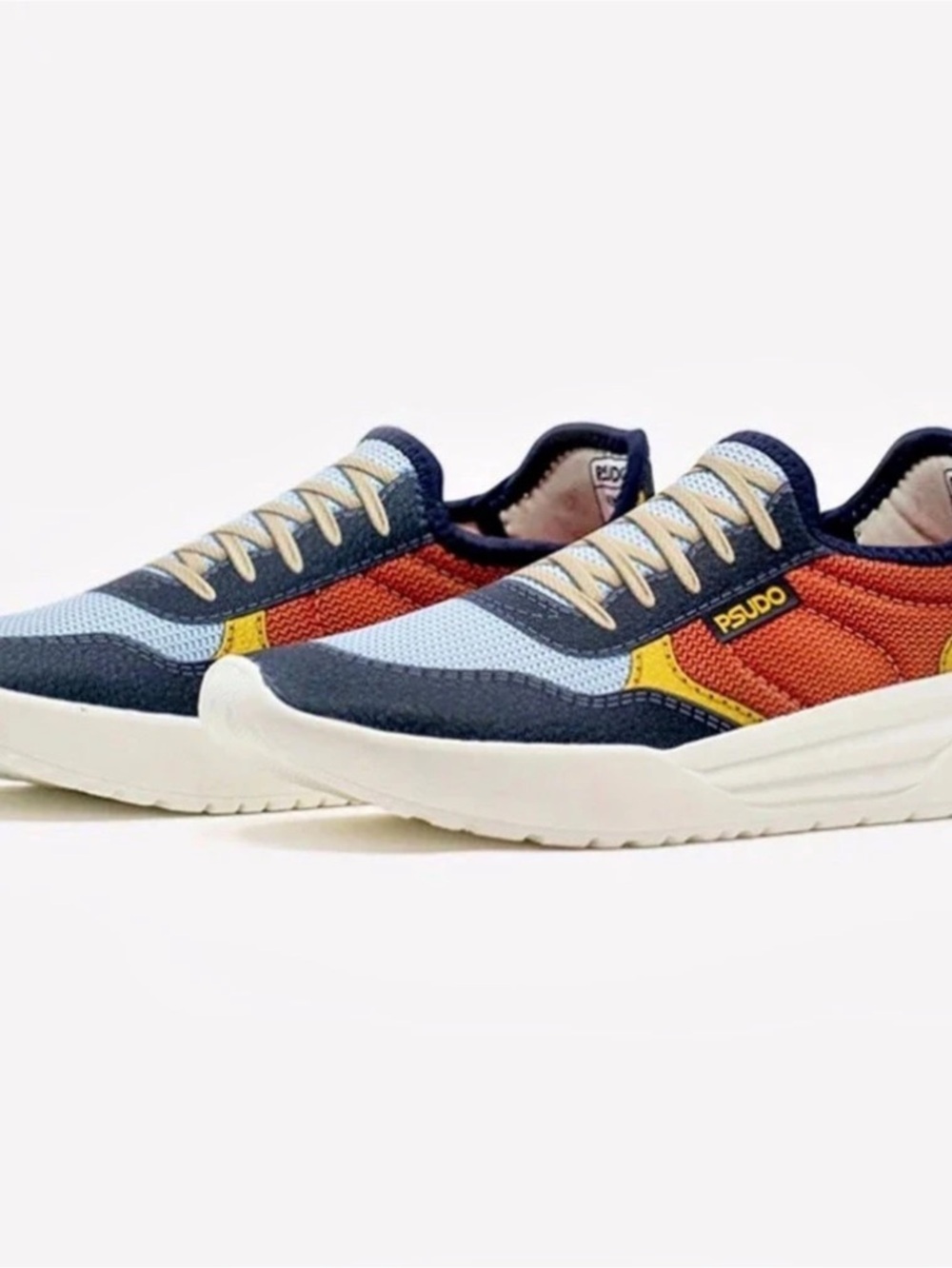 0239: PSUDO Court Navy/Coral Color Block Sneakers US 11 NWT